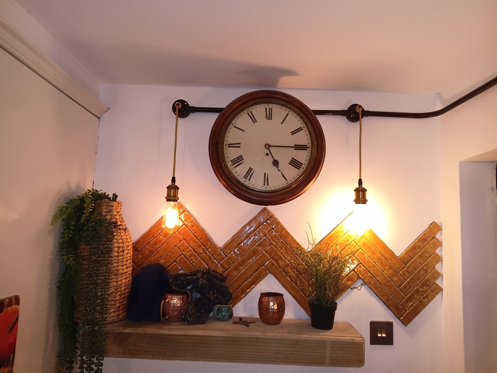 Bespoke lighting & herringbone tiling — Finished kitchen lighting and tiling